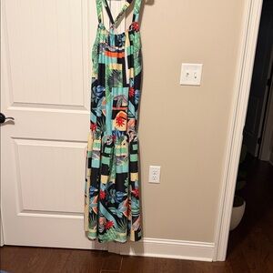 Sleeveless Tropical Print Maxi Dress — Multicolor Large oversized